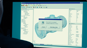 Old simulation software with a box reading
