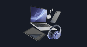 Image of laptop, headphones, mobilephone, iPad